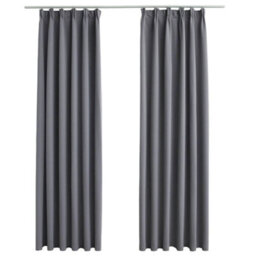 Berkfield Blackout Curtains With Hooks 2 Pcs Grey 140X225 Cm - thumbnail 2