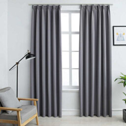 Berkfield Blackout Curtains With Hooks 2 Pcs Grey 140X225 Cm - thumbnail 1