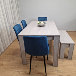 Kosy Koala Grey Dining Table Set With 4 Blue Velvet Tufted Chairs With 1 Bench - thumbnail 8