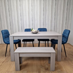 Kosy Koala Grey Dining Table Set With 4 Blue Velvet Tufted Chairs With 1 Bench - thumbnail 1