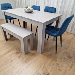 Kosy Koala Grey Dining Table Set With 4 Blue Velvet Tufted Chairs With 1 Bench - thumbnail 5