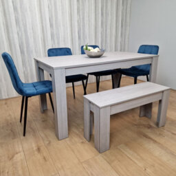 Kosy Koala Grey Dining Table Set With 4 Blue Velvet Tufted Chairs With 1 Bench - thumbnail 3