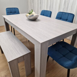 Kosy Koala Grey Dining Table Set With 4 Blue Velvet Tufted Chairs With 1 Bench - thumbnail 7