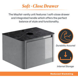 Plum&clay Mayfair Gloss Light Grey Wall Hung Bathroom Vanity Unit With Black Slate Countertop (W)750mm (H)406mm - thumbnail 4