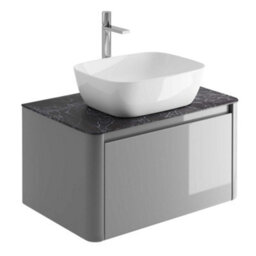 Plum&clay Mayfair Gloss Light Grey Wall Hung Bathroom Vanity Unit With Black Slate Countertop (W)750mm (H)406mm