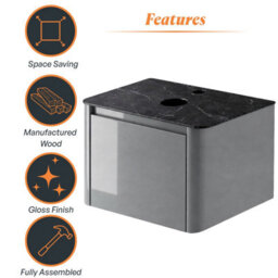 Plum&clay Mayfair Gloss Light Grey Wall Hung Bathroom Vanity Unit With Black Slate Countertop (W)750mm (H)406mm - thumbnail 6