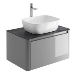 Plum&clay Mayfair Gloss Light Grey Wall Hung Bathroom Vanity Unit With Black Slate Countertop (W)750mm (H)406mm - thumbnail 3