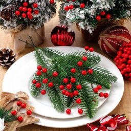 Amorly 200 Pack Artificial Holly Berries, 10mm Mini Fake Berries With Stem, Berry Picks For Christmas Tree, Winter Holiday & Home Decor - thumbnail 3