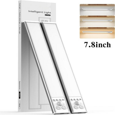 Amorly 2 Pack 7.8Inch Under Cabinet Lighting, Rechargeable Motion Sensor Light Indoor, Wireless Under Counter Lights For Kitchen, Stairs - image 1