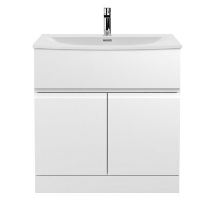 Hudson Reed Urban 810mm Satin White Floor Standing 2 Door Vanity Unit And Curved Basin With U-Shape Drawer, 860 X 810 X 395mm - image 1