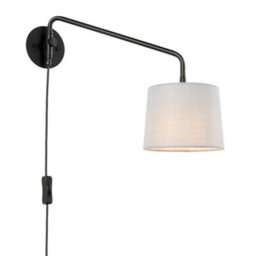 Luminosa Lighting Luminosa Carlson 1 Light Wall Light Matt Black & Light Grey Cotton Mix, E14
