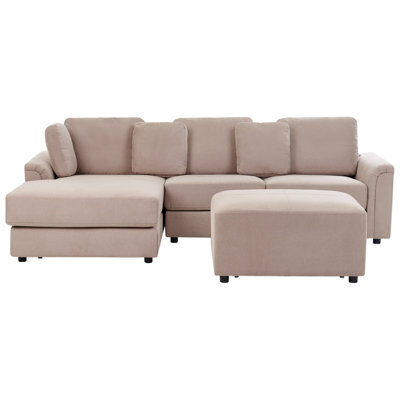 Beliani Corner Sofa 4 Seater Kohlo Fabric Taupe With Ottoman Right Hand - image 1