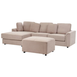 Beliani Corner Sofa 4 Seater Kohlo Fabric Taupe With Ottoman Right Hand - thumbnail 4