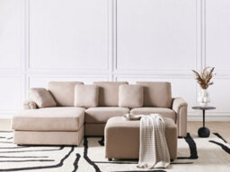Beliani Corner Sofa 4 Seater Kohlo Fabric Taupe With Ottoman Right Hand - thumbnail 2