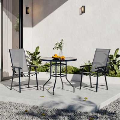 Breeins 3 Piece Outdoor Black Garden Furniture Set Dining Set Umbrella Table And Folding Chairs For Patio Lounge Balcony 80 Cm - image 1