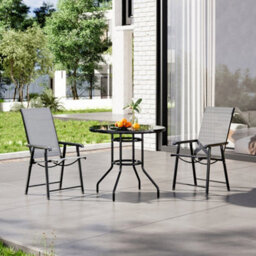Breeins 3 Piece Outdoor Black Garden Furniture Set Dining Set Umbrella Table And Folding Chairs For Patio Lounge Balcony 80 Cm - thumbnail 2