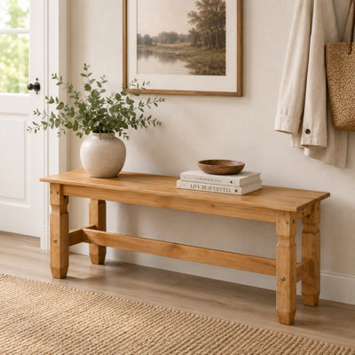 Mews Corona Dining Bench 4Ft Long Seating Chair Mexican Solid Pine Mexican Styling - image 1