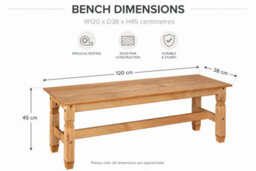 Mews Corona Dining Bench 4Ft Long Seating Chair Mexican Solid Pine Mexican Styling - thumbnail 2