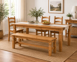 Mews Corona Dining Bench 4Ft Long Seating Chair Mexican Solid Pine Mexican Styling - thumbnail 4