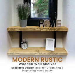 MKGT 140Cm Double Rustic Wooden Shelves Wall-Mounted Shelf With Seated Black L Brackets (Dark Oak) - thumbnail 6