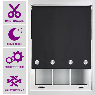 Furnished Made To Measure Blackout Roller Blinds With Big Round Eyelets - Black Blind (W)60Cm (L)165Cm - image 1