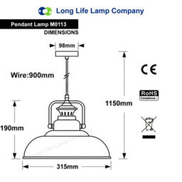 Long Life Lamps Company Industrial Vintage Ceiling Pendant Light Shade Grey Metal Lamp Shade M0113 - thumbnail 2