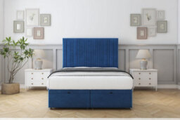 "Comfort The Foxy Navy Plush Ottoman Bed Base With 54"" Floor Standing Headboard 4'6 Double"