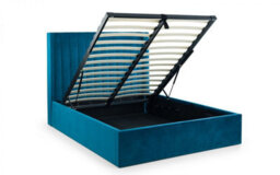 "Ashfield Premium - Teal Scalloped Velvet Ottoman Bed - Double 4Ft 6"" (135Cm)" - thumbnail 3