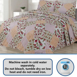 TheWhiteWater Limited Bedspread - Luxury Quilted - Reversible Two Sided - Bed Throw Warm Quilt - Bedspread Patchwork Freya Pink Set 150 Gsm - 3 Tog - thumbnail 2