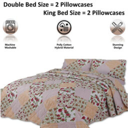 TheWhiteWater Limited Bedspread - Luxury Quilted - Reversible Two Sided - Bed Throw Warm Quilt - Bedspread Patchwork Freya Pink Set 150 Gsm - 3 Tog - thumbnail 6