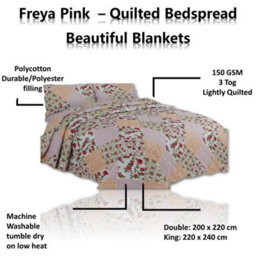 TheWhiteWater Limited Bedspread - Luxury Quilted - Reversible Two Sided - Bed Throw Warm Quilt - Bedspread Patchwork Freya Pink Set 150 Gsm - 3 Tog - thumbnail 7