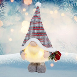 Premier Decorations Limited Light Up Grey Standing Christmas Gonk Carrying Parcel 50Cm - thumbnail 1