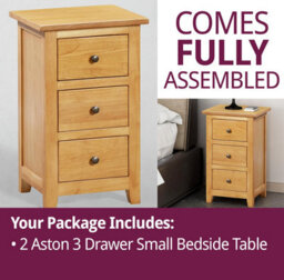 Hallowood Furniture Aston 3 Drawer Small Bedside Table (Pair) - thumbnail 7