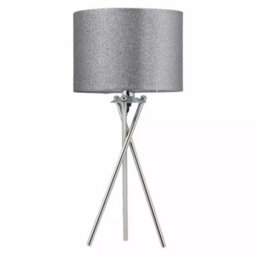 Set Of 2 Chrome Tripod 52Cm Table Lamp Bedside Lights Silvery Grey Glitter Shade - thumbnail 5