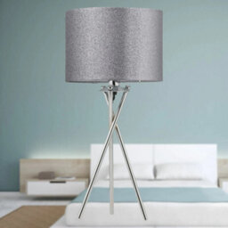 Set Of 2 Chrome Tripod 52Cm Table Lamp Bedside Lights Silvery Grey Glitter Shade - thumbnail 3