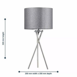 Set Of 2 Chrome Tripod 52Cm Table Lamp Bedside Lights Silvery Grey Glitter Shade - thumbnail 2