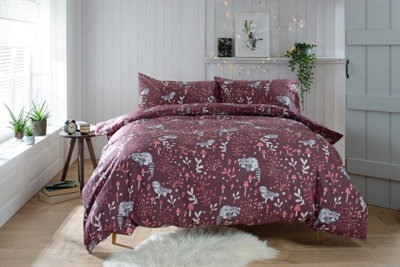 The Lyndon Company Woodland Toadstool 200 Thread Brushed Count Cotton Rich Reversible Duvet Cover Set Pulm/gray - image 1