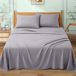 Ameha Flat Sheet 100% Egyptian Cotton Bedsheet Breathable Non Iron Fade Resistant Hotel Quality Grey King Size 270X298 Cm - thumbnail 5