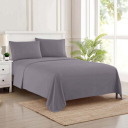 Ameha Flat Sheet 100% Egyptian Cotton Bedsheet Breathable Non Iron Fade Resistant Hotel Quality Grey King Size 270X298 Cm - thumbnail 2