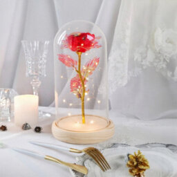 Living And Home Gold Red Glass Dome Rose Warm Light Glass Lamp 10Cm Dia X 20Cm H - thumbnail 2