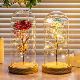 Living And Home Gold Red Glass Dome Rose Warm Light Glass Lamp 10Cm Dia X 20Cm H - thumbnail 3