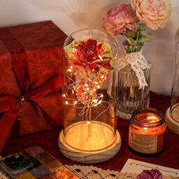 Living And Home Gold Red Glass Dome Rose Warm Light Glass Lamp 10Cm Dia X 20Cm H - thumbnail 5