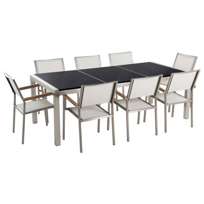 Beliani Garden Dining Set 8 Seater Grosseto Triple Plate Granite Polished Black/ White - image 1
