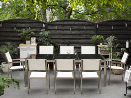 Beliani Garden Dining Set 8 Seater Grosseto Triple Plate Granite Polished Black/ White - thumbnail 2