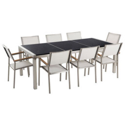 Beliani Garden Dining Set 8 Seater Grosseto Triple Plate Granite Polished Black/ White - thumbnail 1