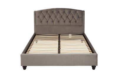 Orsina Elegant Steel Shade Double Bed, Practical Velvet Bed For Bedroom, Compact Sleek Design Diamond Tufted Bed - image 1