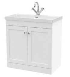 Balterley Swynnerton Traditional 2 Door Floor Standing Vanity Unit With Thin Edge Basin, Satin White, 800mm - thumbnail 1