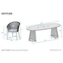 Kettler Messina 7 Piece Rope Dining Set 6 Seat Outdoor Dining Table & Chairs, Aluminium Frame, Ceramic Glass Top, Rainsafe Fabric - thumbnail 2