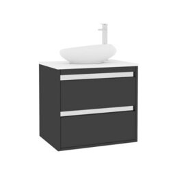 Royal Bathrooms Orion 600mm Matt Obsidian Black Wall Hung Plain White Countertop Vanity Unit 2 Drawer With Nova Basin & Chrome Accent Trim - thumbnail 6