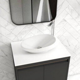 Royal Bathrooms Orion 600mm Matt Obsidian Black Wall Hung Plain White Countertop Vanity Unit 2 Drawer With Nova Basin & Chrome Accent Trim - thumbnail 5